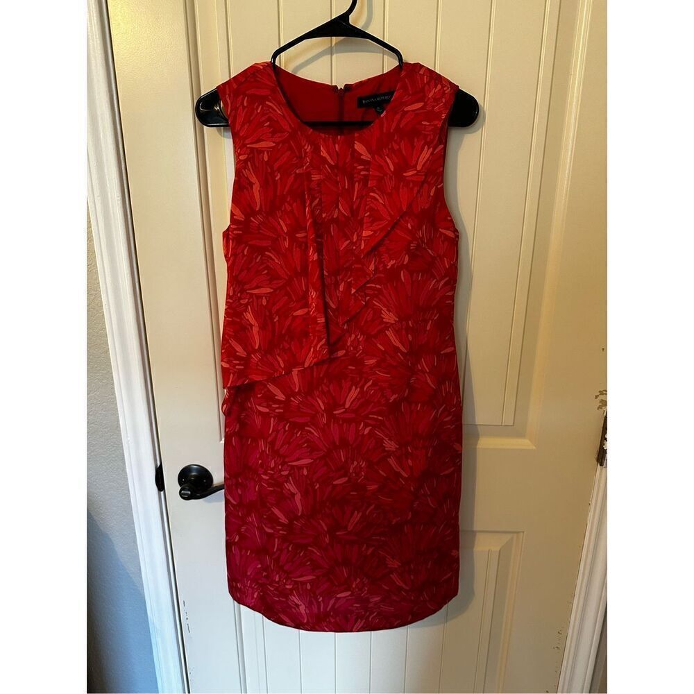 NWT Banana Republic Red Pink Ruffle Sleeveless Polyester Office Dress Women Sz 0